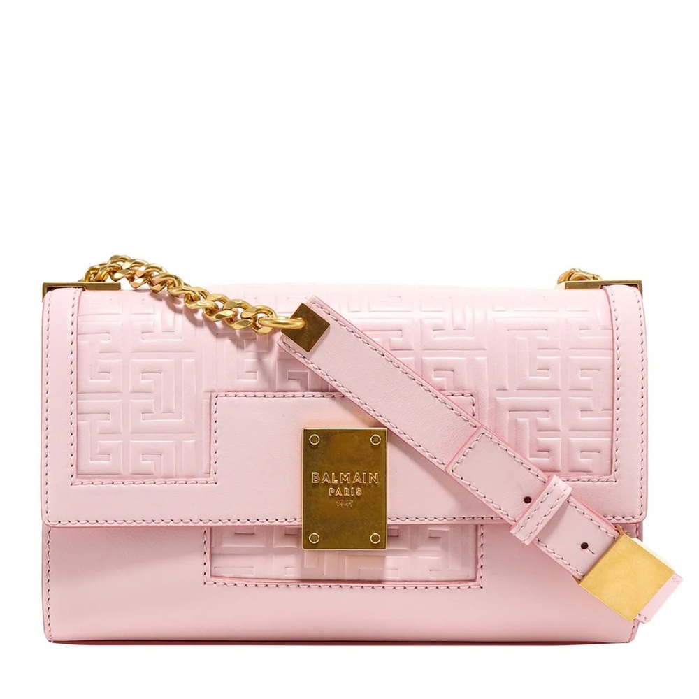 NWT BALMAIN 1945 medium embossed shoulder bag pink and gold